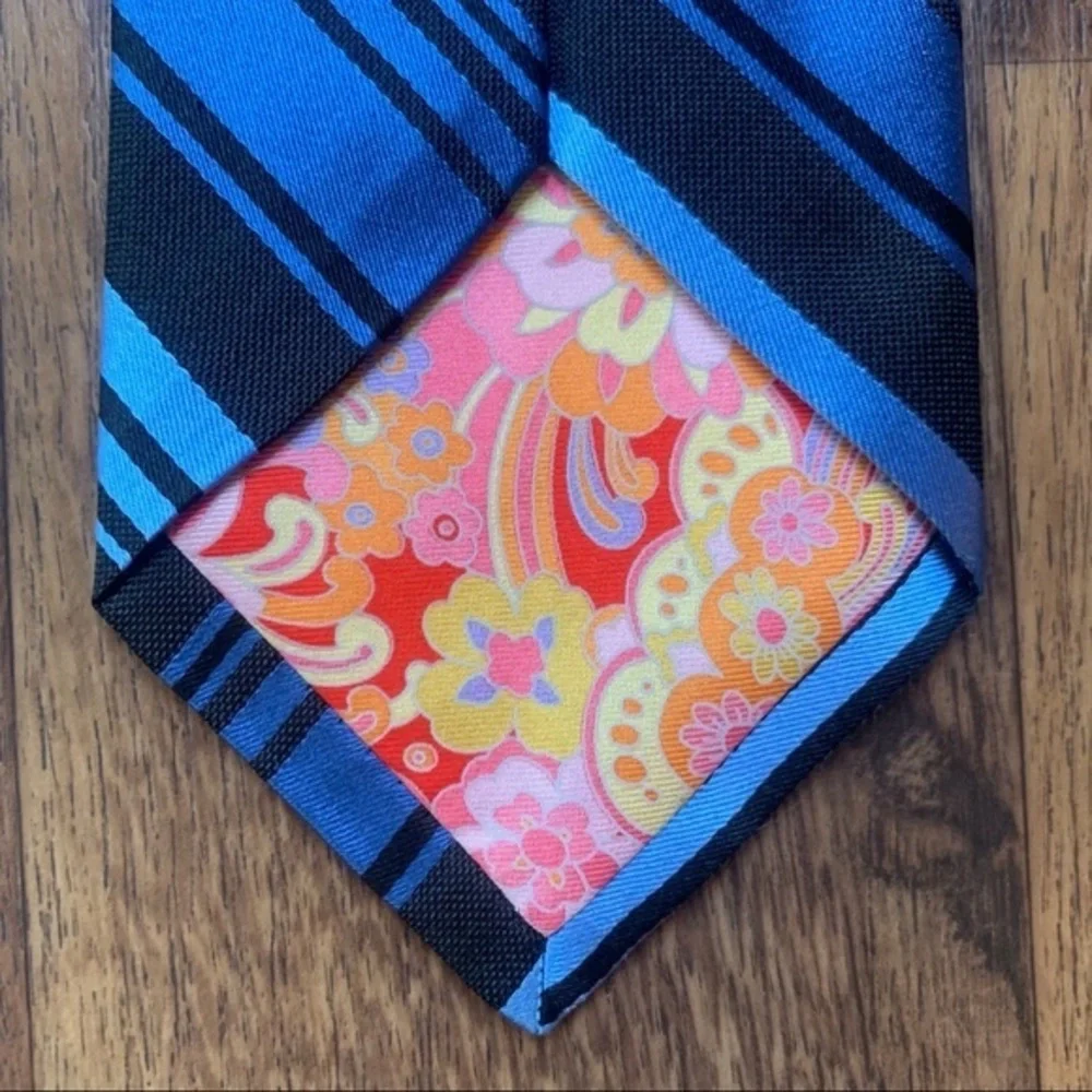 Ted Baker XL Black & Blue Striped Tie